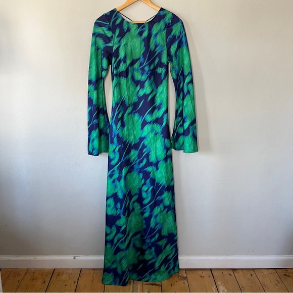 Free People The Wolf Gang Calypso Maxi Dress Green Blue Long Sleeve Small - Picture 5 of 12